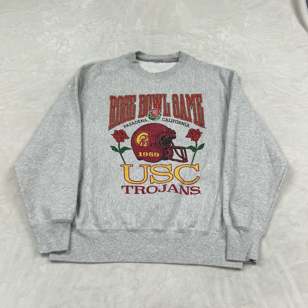 Champion Sweatshirt Mens L Gray modern repro Rose Bowl USC Trojans Reverse Weave